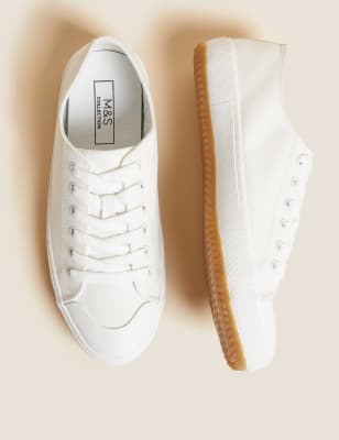 

Womens M&S Collection Canvas Lace Up Printed Trainers - White, White