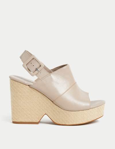 Leather Buckle Wedge Platform Sandals
