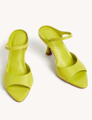 Leather Ankle Strap Stiletto Heel Mules