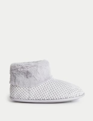

Womens M&S Collection Faux Fur Cuff Slipper Boots - Light Grey, Light Grey