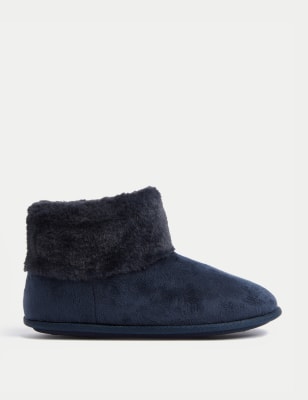 

Womens M&S Collection Faux Fur Cuff Slipper Boots - Midnight Navy, Midnight Navy