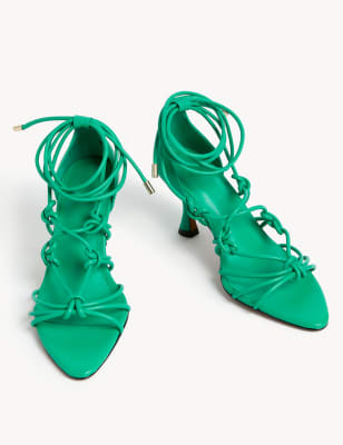 Leather Knot Strappy Stiletto Heel Sandals