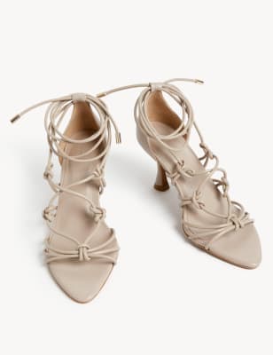 Leather Knot Strappy Stiletto Heel Sandals