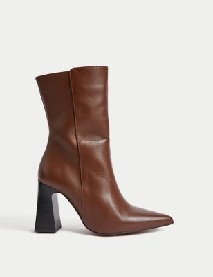 Leather Statement Pointed Ankle Boots