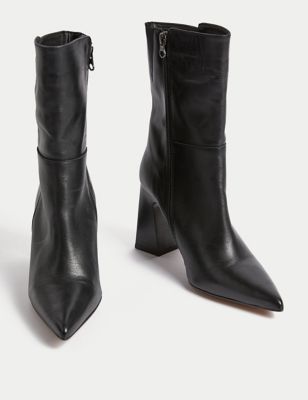 Leather Statement Pointed Ankle Boots