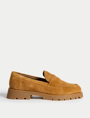 Tan store heeled loafers