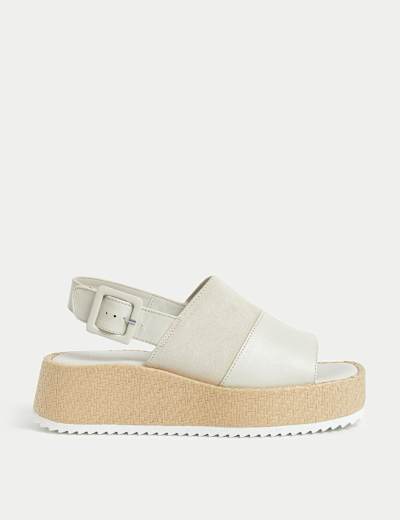 Leather Buckle Flatform Sandals