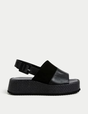 Leather Buckle Flatform Sandals