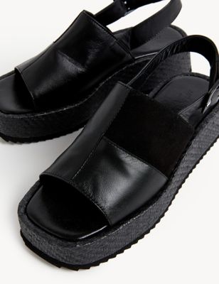 Leather Buckle Flatform Sandals