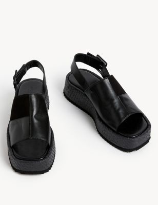 Leather Buckle Flatform Sandals