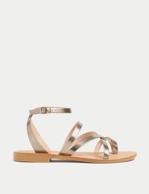 

Womens Per Una Leather Strappy Flat Sandals - Soft Gold, Soft Gold