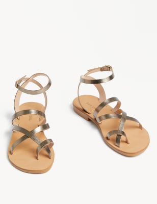 Leather Strappy Flat Sandals