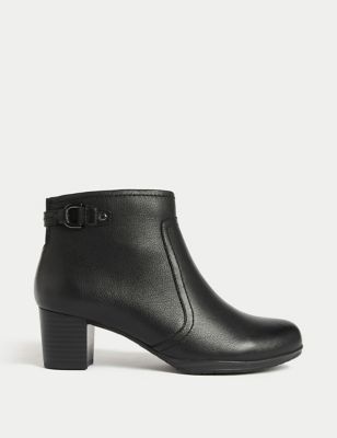 Wide Fit Leather Block Heel Ankle Boots