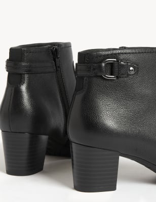 Wide Fit Leather Block Heel Ankle Boots