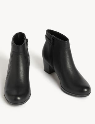 Wide Fit Leather Block Heel Ankle Boots