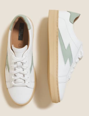 

Womens M&S Collection Lace Up Leather Side Detail Trainers - Green Mix, Green Mix