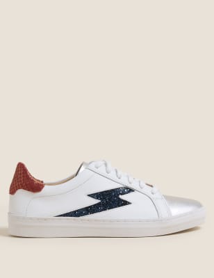 

Womens M&S Collection Lace Up Leather Side Detail Trainers - White Mix, White Mix