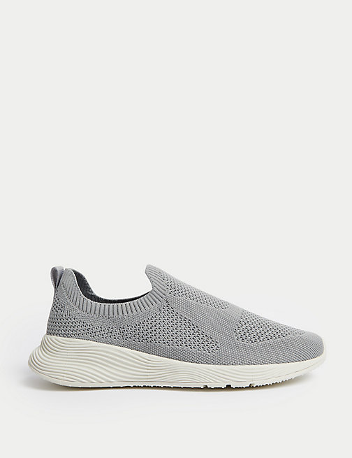 Marks And Spencer Womens GOODMOVE Knitted Slip On Trainers - Grey, Grey