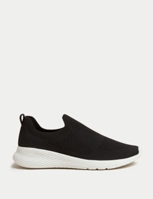 Marks And Spencer Womens GOODMOVE Knitted Slip On Trainers - Black, Black