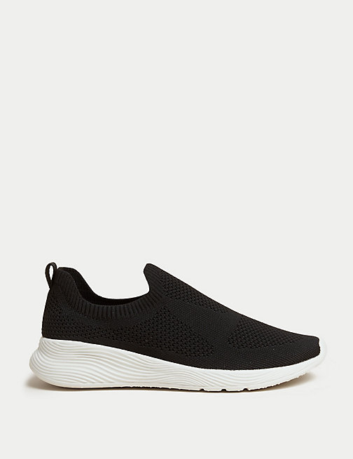 Marks And Spencer Womens GOODMOVE Knitted Slip On Trainers - Black, Black
