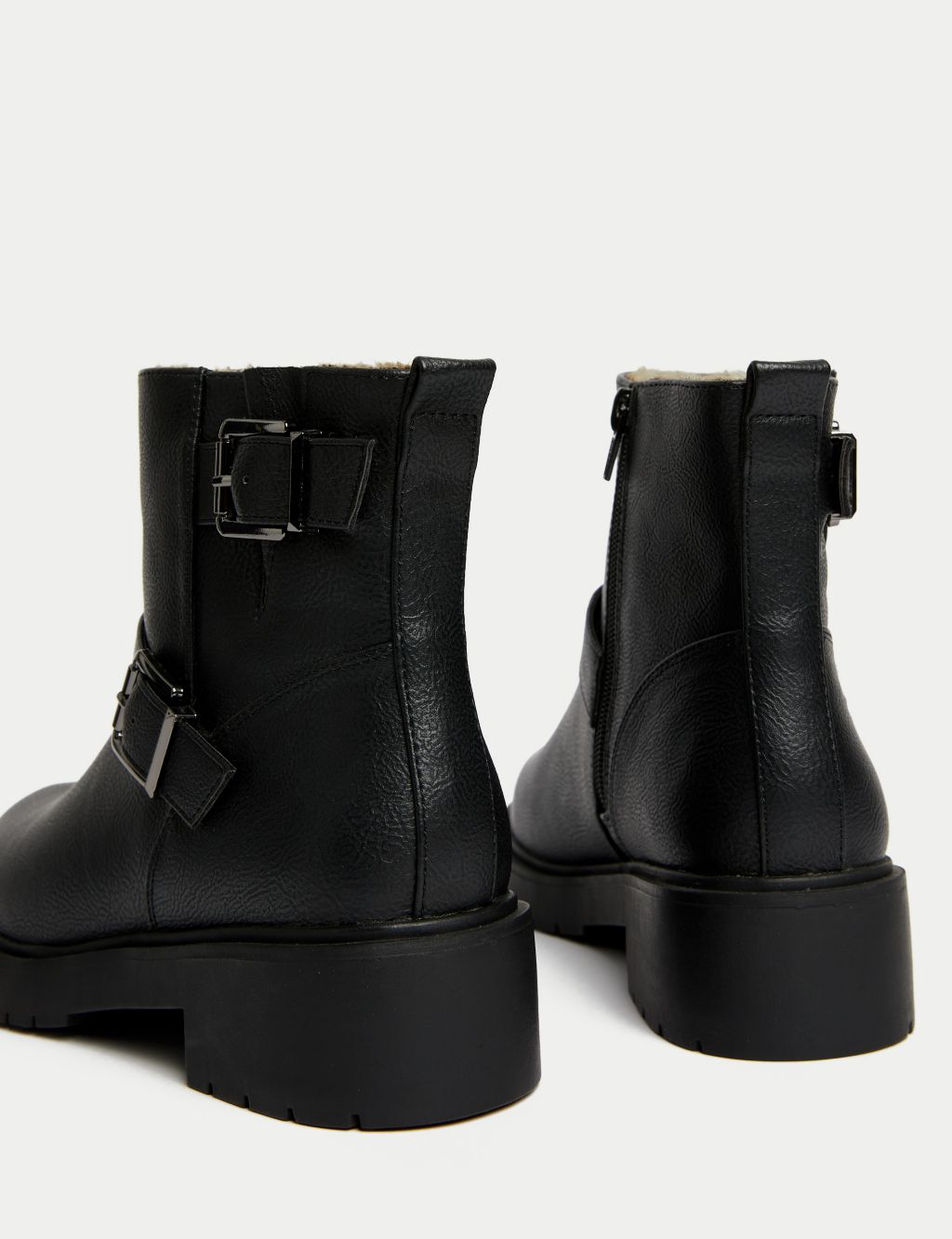 Biker Buckle Flat Round Toe Ankle Boots image 3