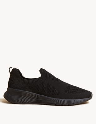 M&S Women's Knitted Slip On Trainers - 7 - Black, Black