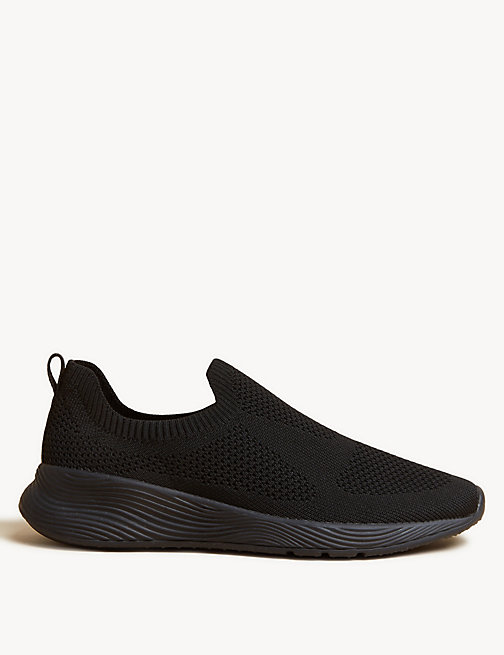 Marks And Spencer Womens GOODMOVE Knitted Slip On Trainers - Black, Black