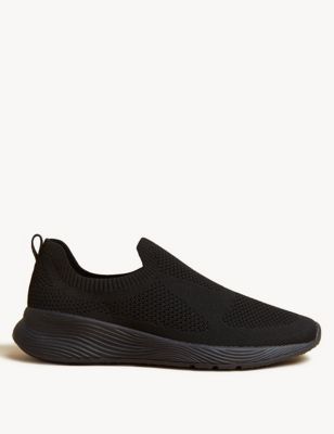 M&S Womens Knitted Slip On Trainers - 7 - Black, Black