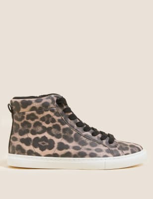 

Womens M&S Collection Lace Up Leopard Print High Top Trainers - Brown Mix, Brown Mix