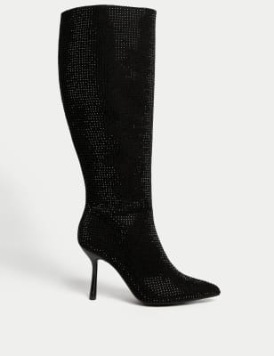 

Womens M&S Collection Sparkle Stiletto Heel Knee High Boots - Black Mix, Black Mix