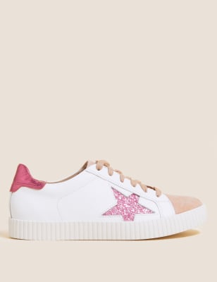 

Womens M&S Collection Lace Up Leather Star Trainers - Blush, Blush