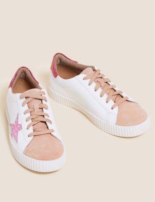 M&S Womens Lace Up Leather Star Trainers