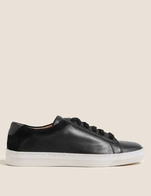 

Womens M&S Collection Lace Up Leather Trainers - Black, Black