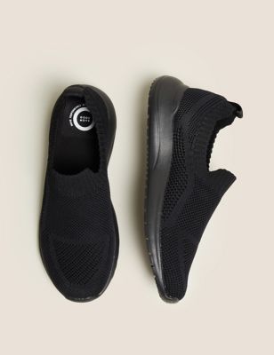 Womens GOODMOVE Slip On Knitted Trainers - Black