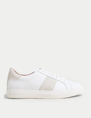 

Womens M&S Collection Leather Lace Up Trainers - White Mix, White Mix