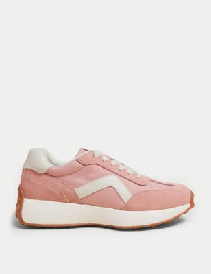 Marks And Spencer Womens M&S Collection Leather Lace Up Side Detail Trainers - Dark Rose, Dark Rose