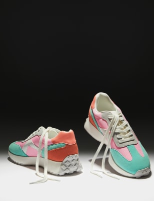 

M&S Collection Zapatillas deportivas de piel con detalle de cordones en el lateralWomens - Multi/Pastel, Multi/Pastel