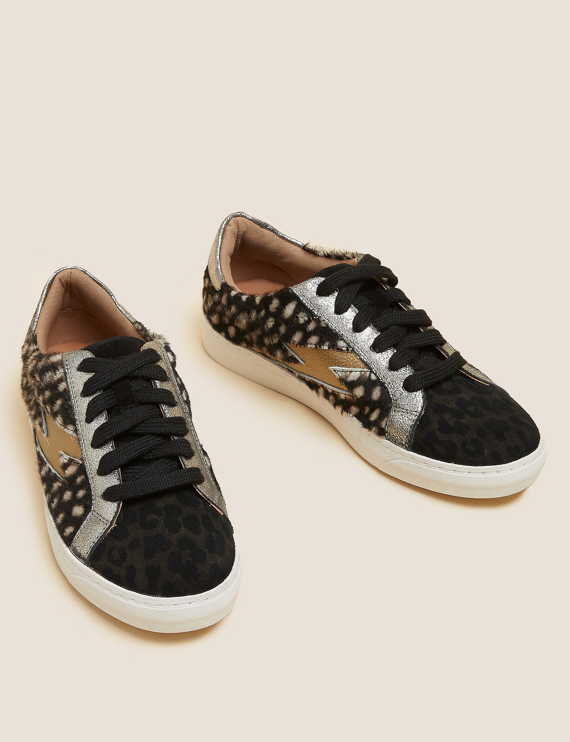 Leather Lace Up Animal Print Trainers
