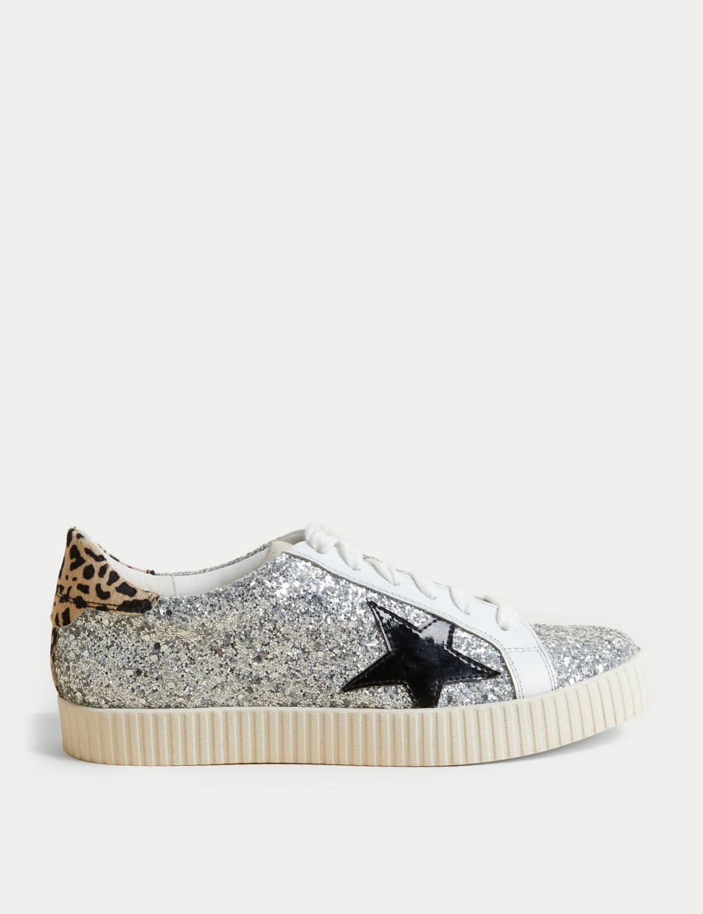 Leather Lace Up Glitter Star Trainers image 1