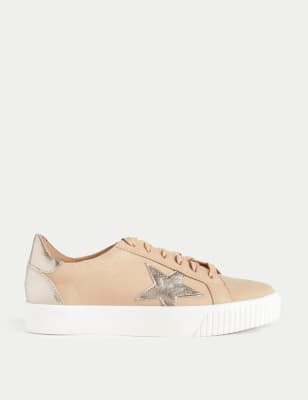 

M&S Collection Zapatillas deportivas de piel con cordones y estampado de estrellasWomens - Beige Mix, Beige Mix
