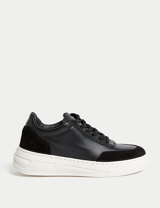 Leather Lace Up Platform Trainers