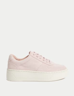 M&S Women's Leather Lace Up Chunky Trainers - 3 - Pink, Pink