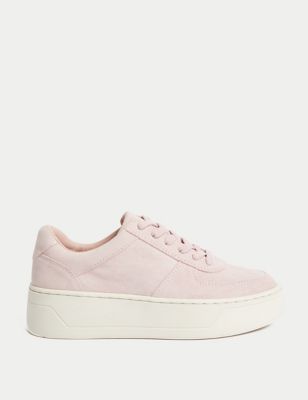 M&S Womens Leather Lace Up Chunky Trainers - 3 - Pink, Pink