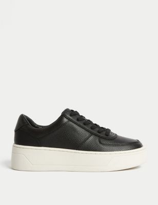 M&S Women's Leather Lace Up Chunky Trainers - 3 - Black Mix, Black Mix,White