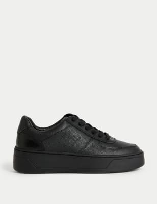 

Womens M&S Collection Leather Lace Up Chunky Trainers - Black/Black, Black/Black