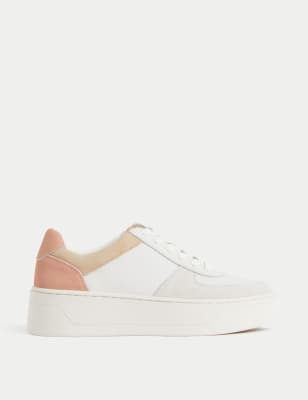 

Womens M&S Collection Leather Lace Up Chunky Trainers - White Mix, White Mix