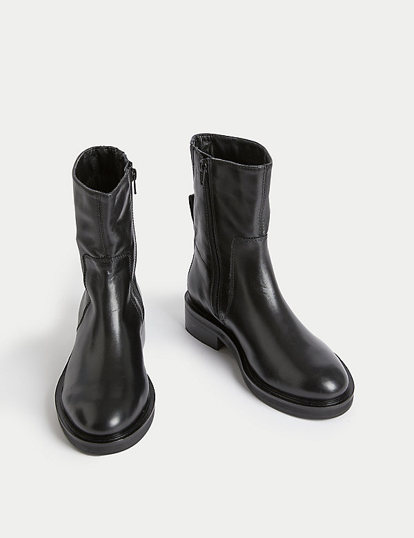 Leather Flatform Round Toe Ankle Boots - AU