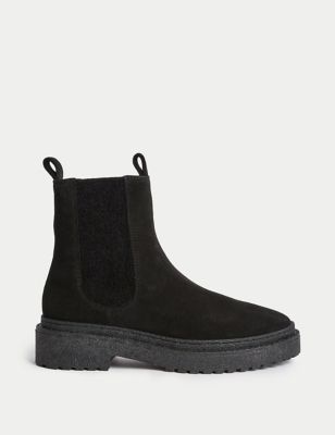 Womens Per Una Suede Chelsea Flat Boots - Black, Black