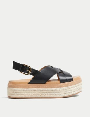 

Womens Per Una Leather Crossover Flatform Sandals - Black, Black