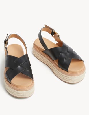 Leather Crossover Flatform Sandals